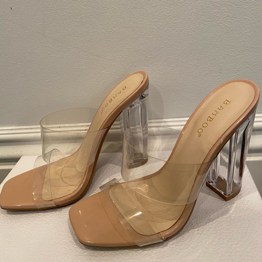 Nude PVC block heels